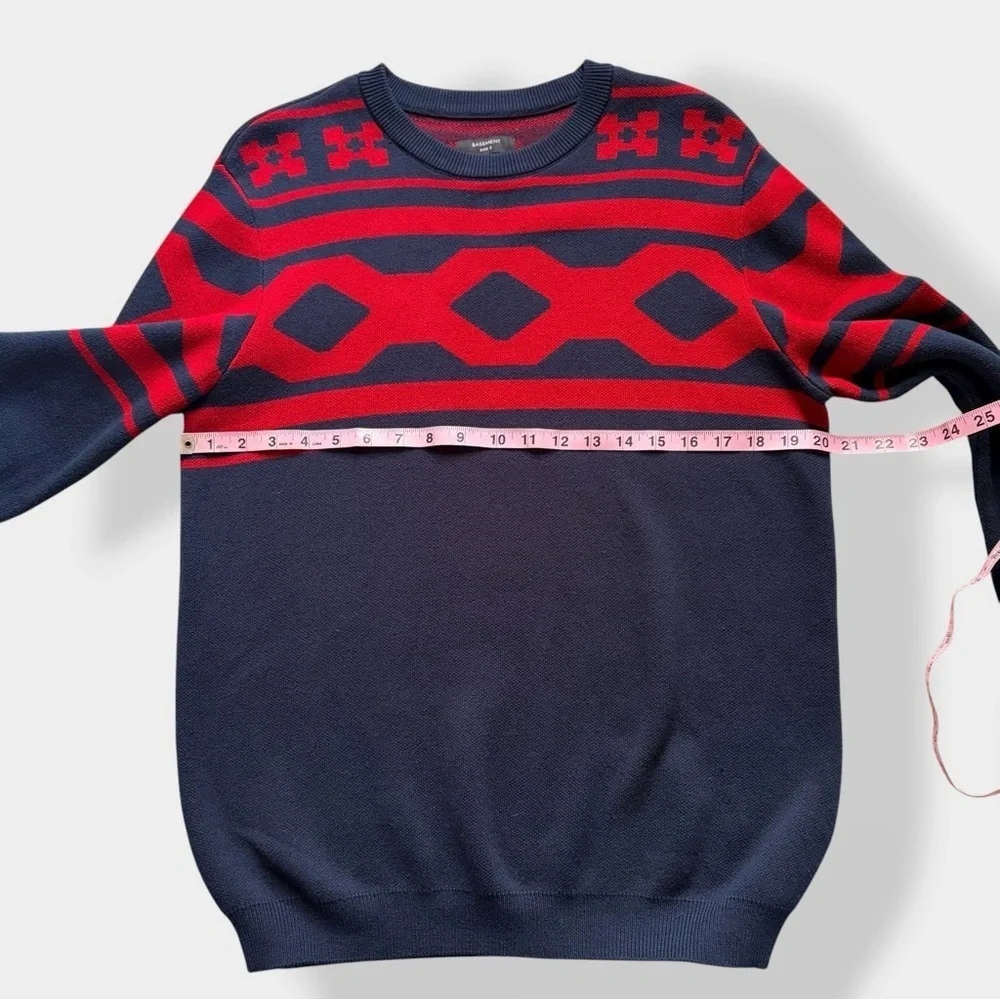 Basement Navy & Burgundy Red Crewneck Sweater Ugly Xmas Sweater Streetwear Men’s